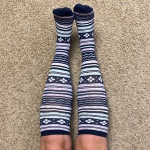 Blue & purple argyle printed knee high socks NWOT